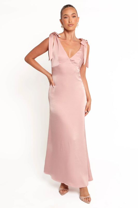 Satin-Feel Tie-Back Midi Dress