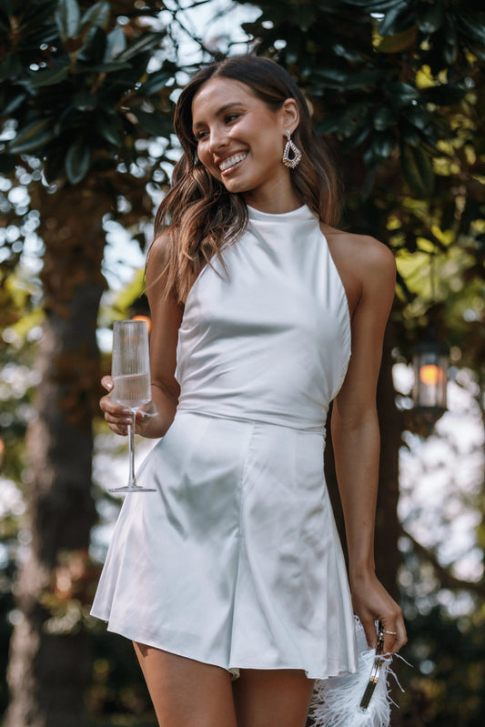 Satin Halter Neck Tie-Waist Romper