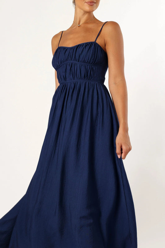 Shirred Sweetheart Pull-On Midi Dress