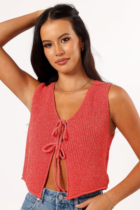 Tie-Close Cropped Knit V-Neck Top